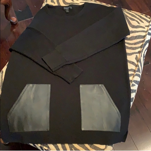 J. Crew black leather pocket sweater - Picture 3 of 8